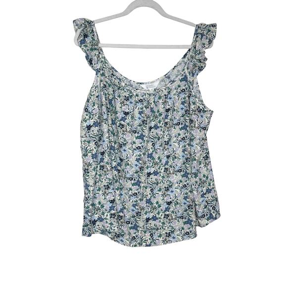 Market & Spruce Blue White Floral Ruffle Strap Top Size 2X Sleeveless NWOT - Picture 2 of 9
